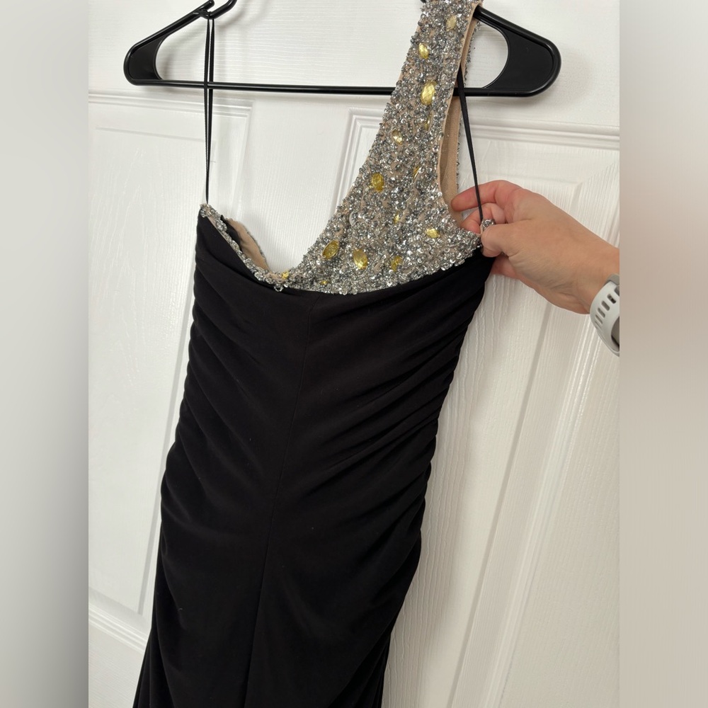One shoulder floor length evening gown